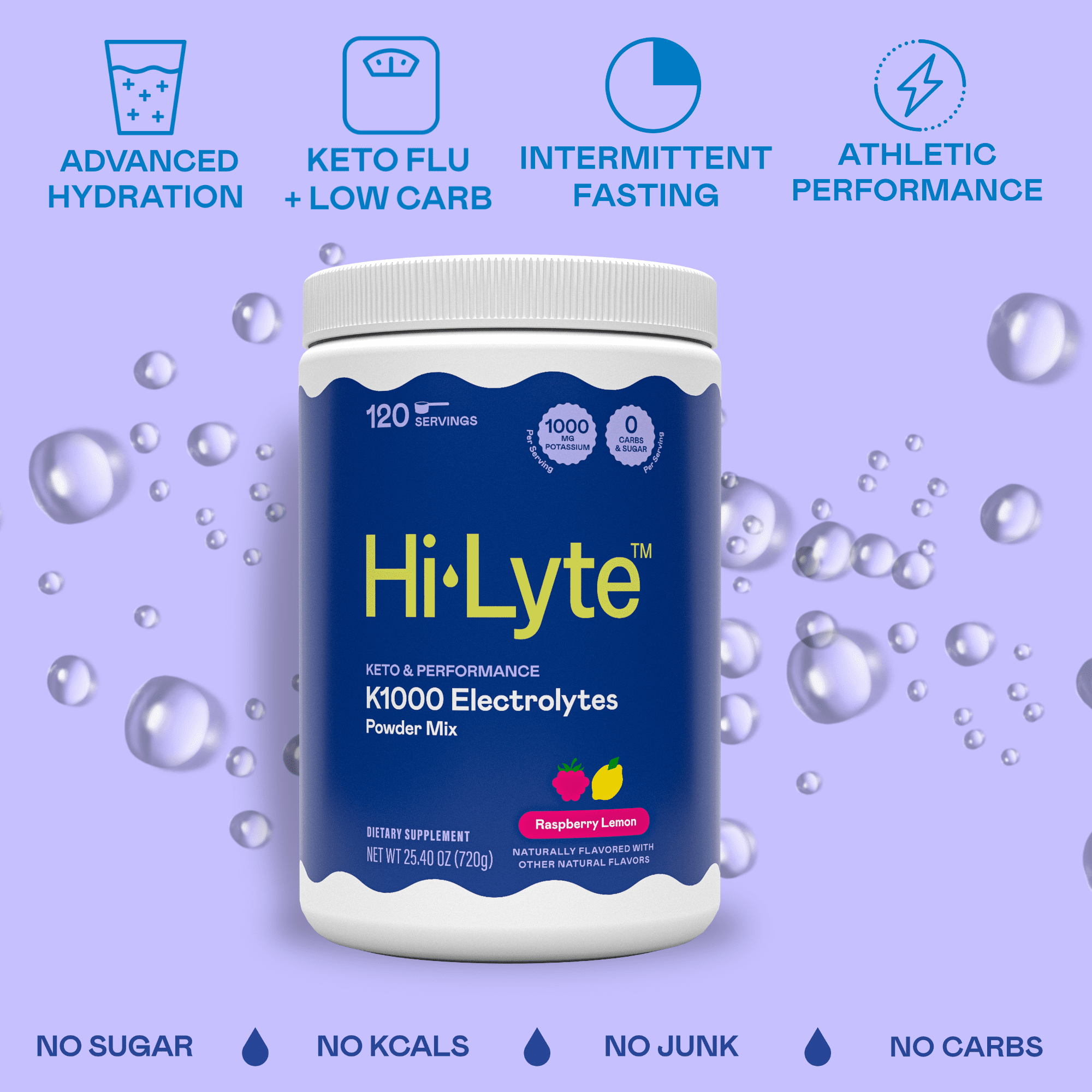 Hi-Lyte Keto & Performance K1000 Electrolytes Powder Mix | Raspberry Lemon | Hydration Supplement Drink Mix | Boost Energy & Beat Leg Cramps | No Maltodextrin or Sugar | 50 Servings
