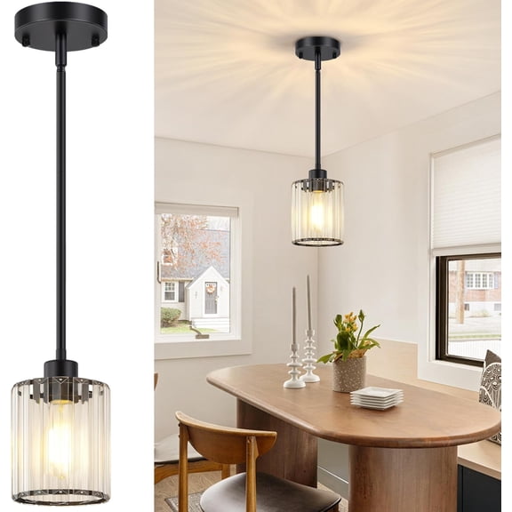 Modern Kitchen Island Lighting with Clear Crystal Shade Pendant Light Dinning Room Lighting Fixture, 1 Pack