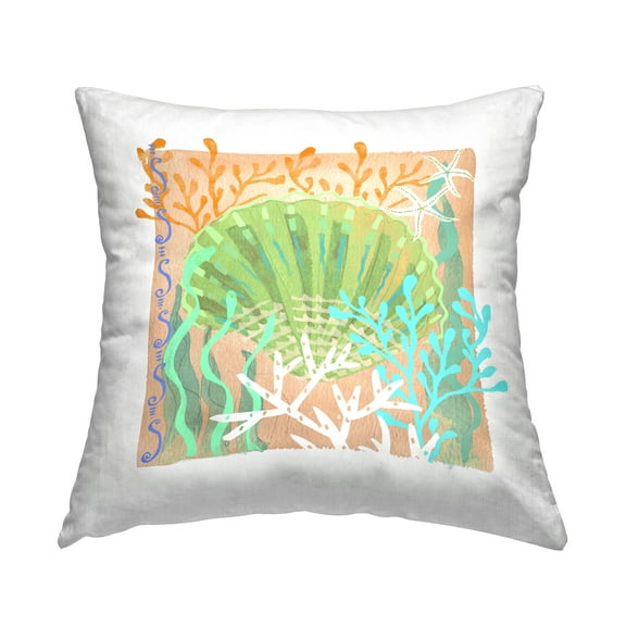 Stupell Industries Orange Seashell Beach Coral Square Decorative Printed Throw Pillow, 18 x 18