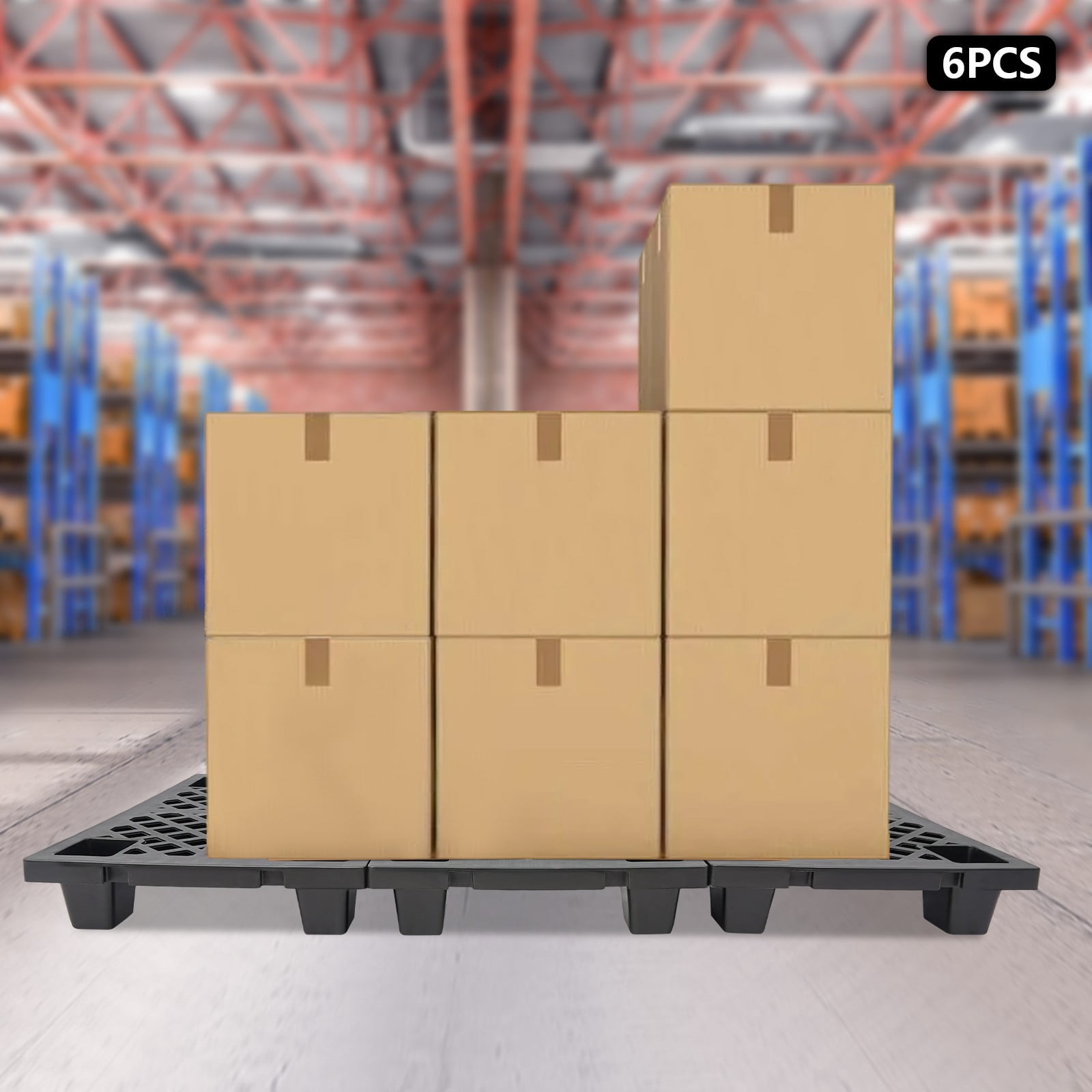 6 Pcs Strong Load Capacity Interlocking Storage Pallets Black Rectangular 23.62*15.75*3.94in for Warehouses