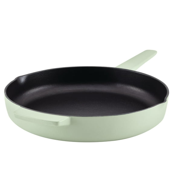 KitchenAid Enameled Cast 12 Inch Iron Induction Skillet with Helper Handle and Pour Spouts, Metal Utensil, Broiler and Oven Safe to 500°F, Pistachio