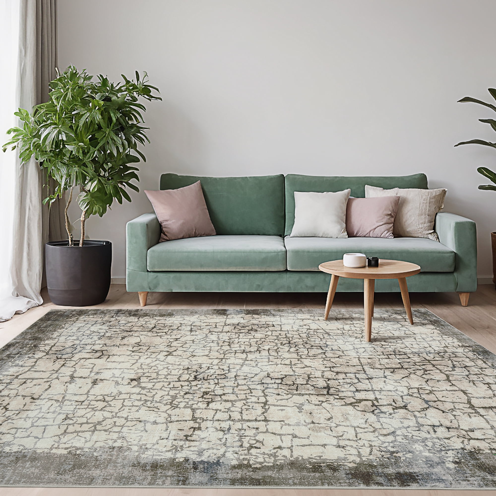 Hasoo 10' x 13' Area Rug for Living Room Abstract Non Slip Indoor Carpet, Brown