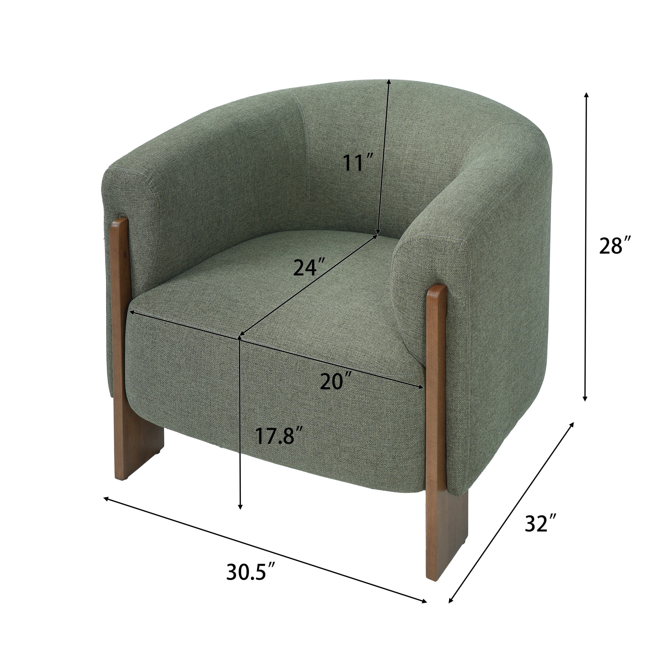 Christopher Knight Home Mid-Century Modern Barrel Accent Chair, Chenille Upholstery, Wood Legs, Green