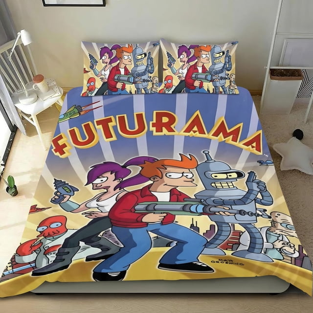 Futurama Conjunto de sábanas temático, trío de piezas, cómodo y amigable con la piel, diseño único, regalo de decoración para el hogar para familiares, amigos y fans,140cm *210cm