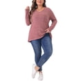 thumbnail image 2 of Agnes Orinda Women's  Plus Size  V Neck Long Sleeve Basic Ribbed Pitted Brushed Casual Tunic Blouse 1X Pink, 2 of 6