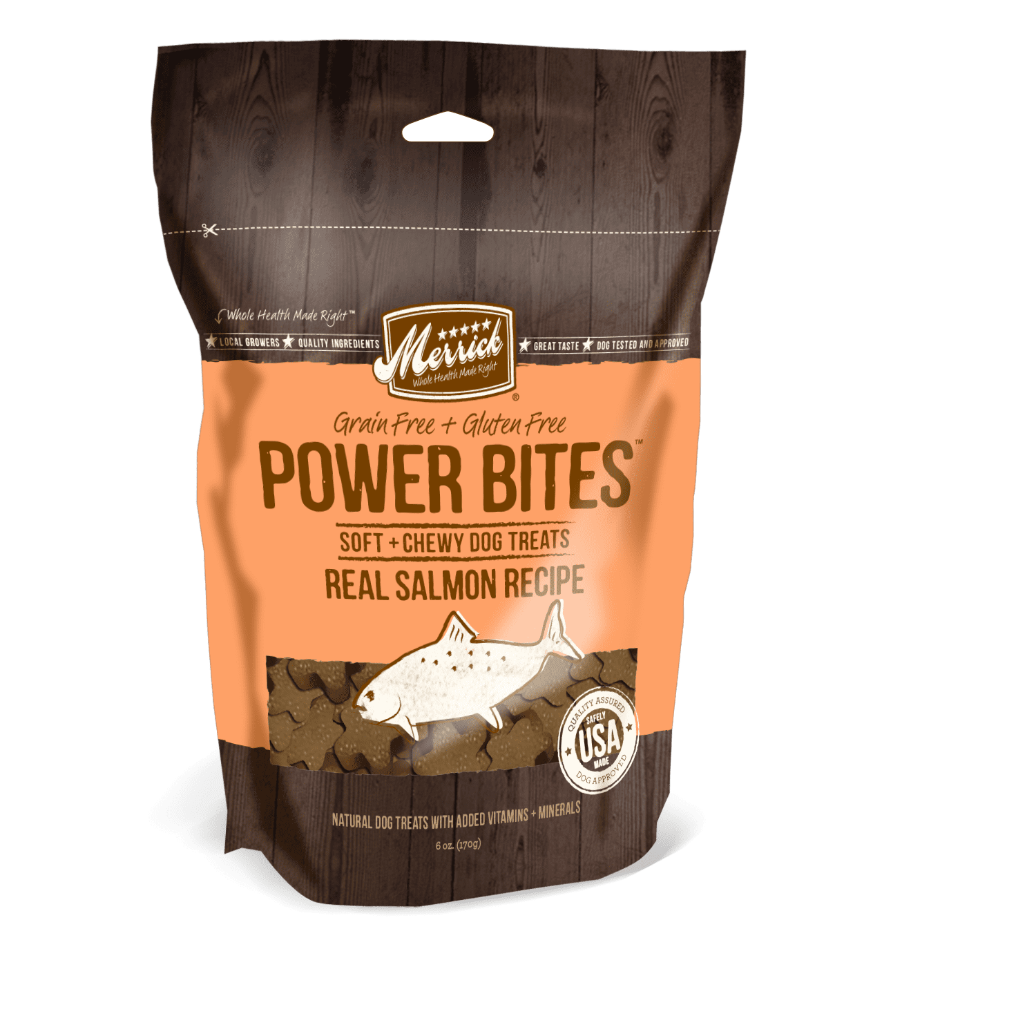 Merrick Power Bites GrainFree Real Salmon Recipe Chews Dog Treat, 6 oz