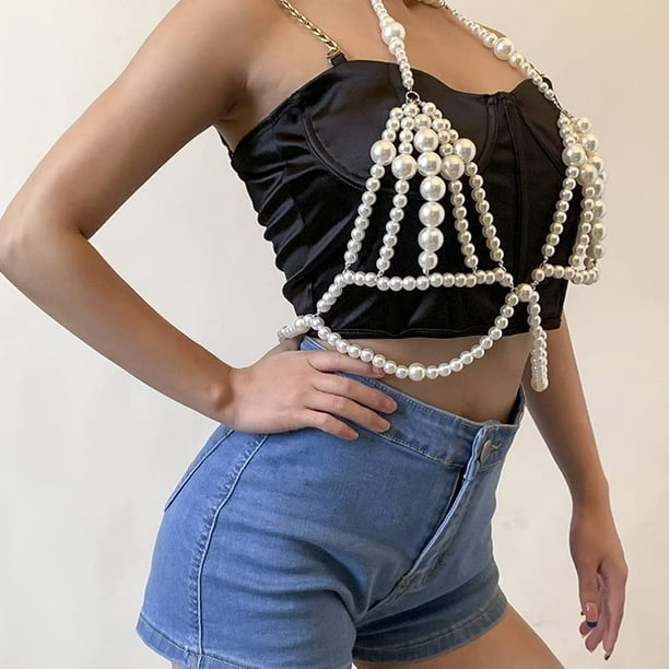Body Jewelry Women Body Chain Pearl Bikini Chain Bikini Necklace Bra Body  Decoration Jewelry For Sunmmer Beach Party 