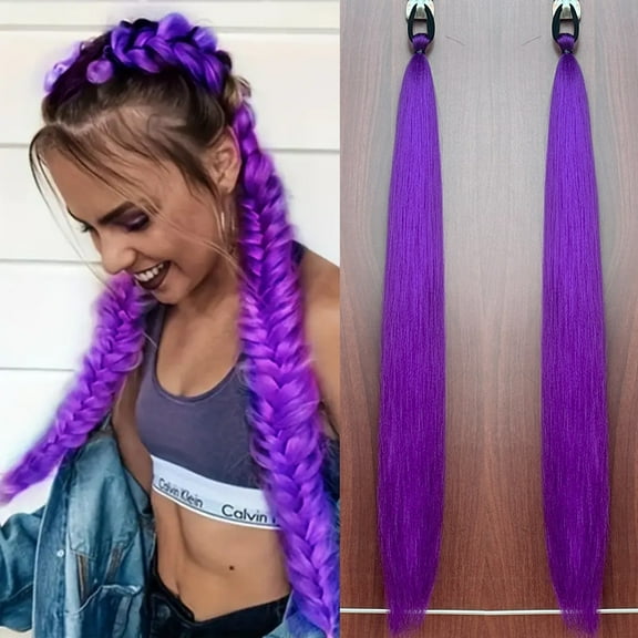 Namzi Rubber Band Hair Ponytail Extension - 2 Pcs,deep purple, 60.96CM/24in Length, Heat-Resistant Synthetic Hair, Natural-Looking Suitable for Daily Life & Special Events