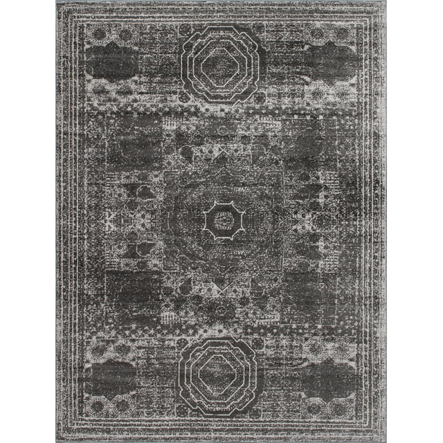 Unique Loom Bromley Collection Vintage Traditional Area Rug, 9 x 12 Feet, Dark Gray/Ivory