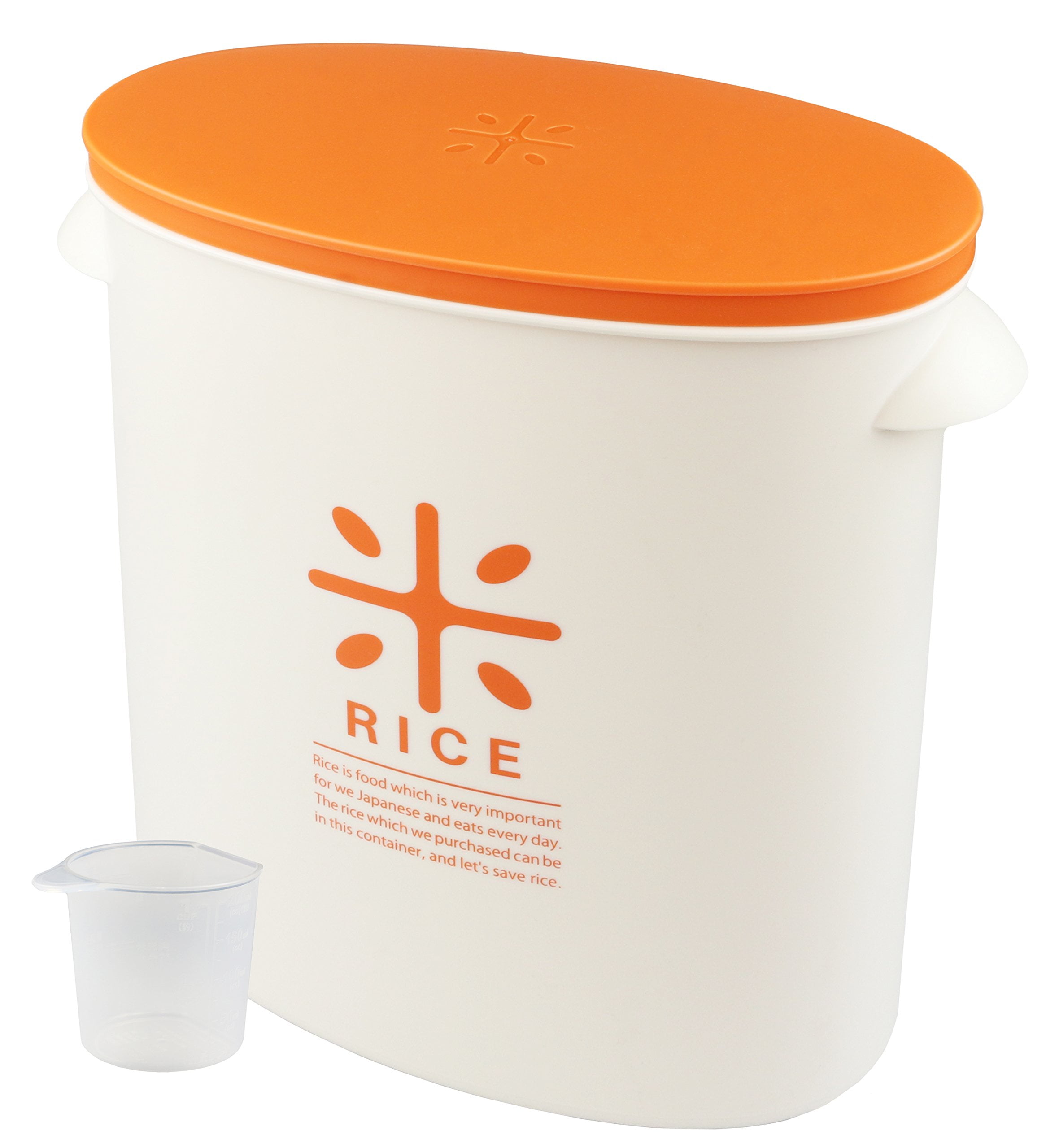 made in Japan Rice bin 5kg Orange With measuring cup Rice Leave in the bag stock RICE HB3435