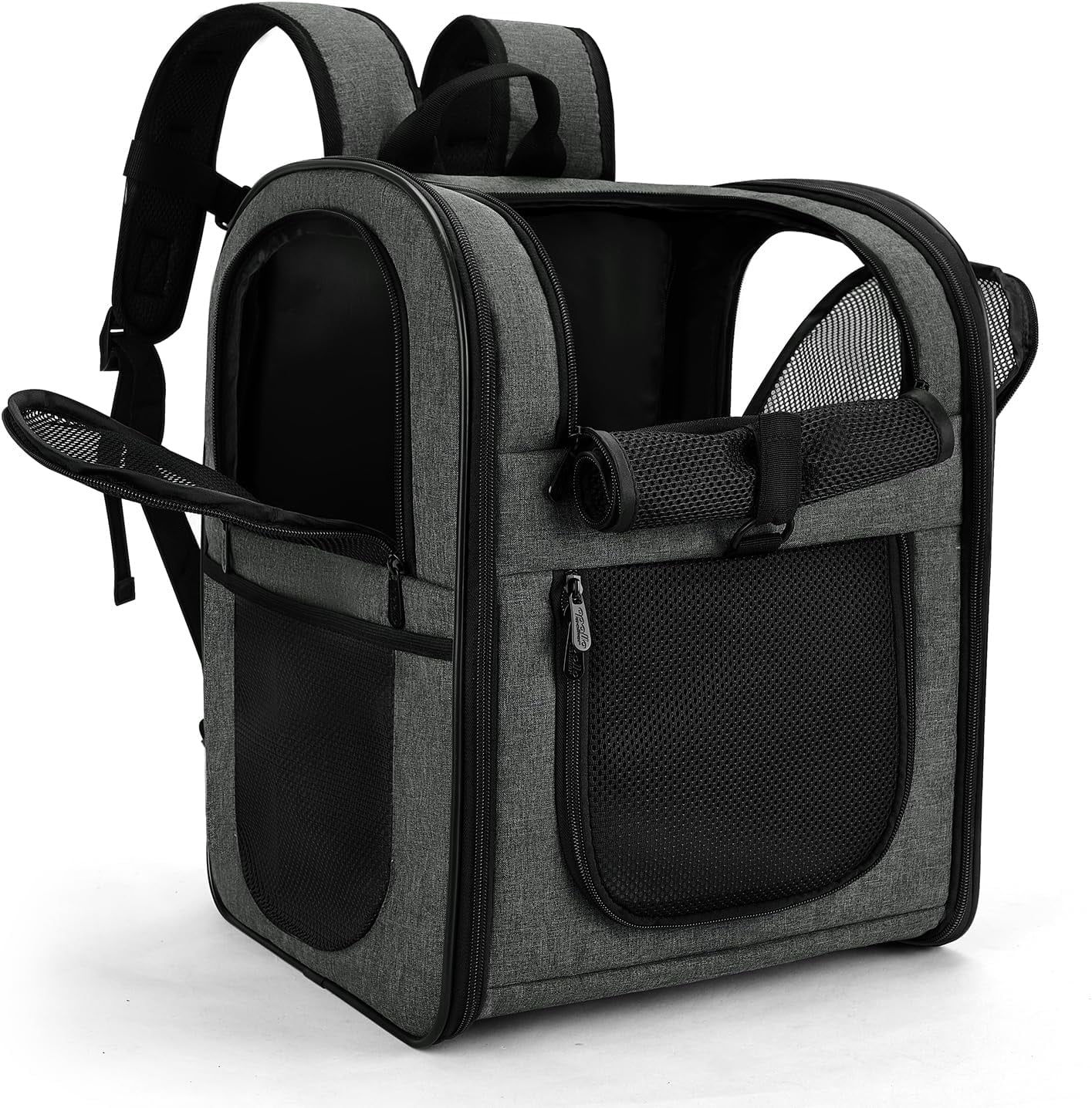 Pet Carrier Backpack for 4-18lb Cats and Dogs, Puppies, Safety Features and Cushion Back Support | for Travel, Hiking, Outdoor Use (Gray)