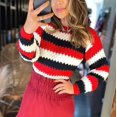 thumbnail image 2 of Vedolay Women's Tops Womens 2023 Trendy Fall Fashion Knit Ribbed Stripe Crop Pullover Sweater,Red S, 2 of 4