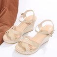 thumbnail image 5 of KBODIU Womens Sandals Mothers Day Gifts Thick Sole Open Toe Strappy Casual Wedge Platform Sandals for Women Dressy Summer Beige 39, 5 of 6