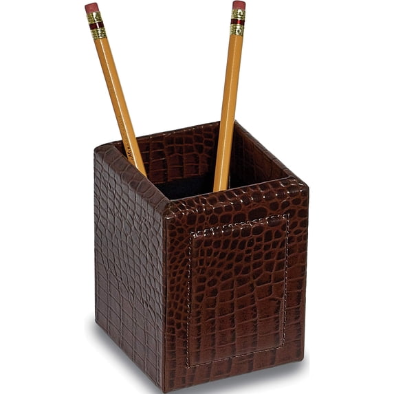 Fashion Brown Leather Pencil/Pen Box (4 X 4) Made In China gl2648