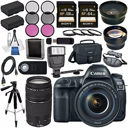 Canon EOS 5D Mark IV DSLR Camera with 24-105mm f/4L II Lens 1483C010 + Canon EF 75-300mm f/4-5.6 III Telephoto Zoom Lens + LPE-6 Lithium Ion Battery + Sony 128GB SDXC Card (5d Mark Iii Best Price)