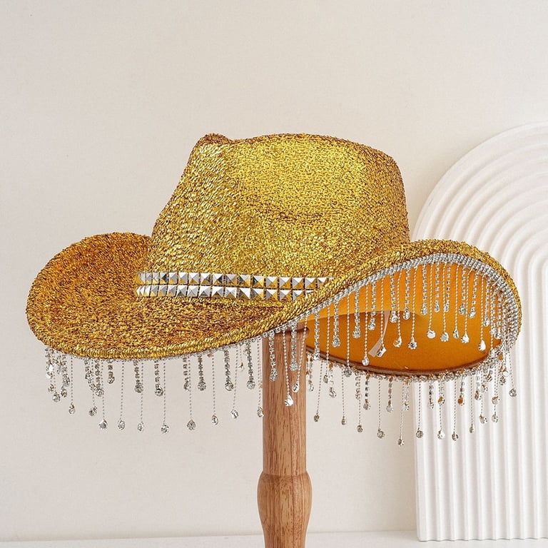 Elegant Gold Embellished Women\'s Hat Avant Garde Metallic Gold Hat Women, Formal Big Brim Holiday  main image 2