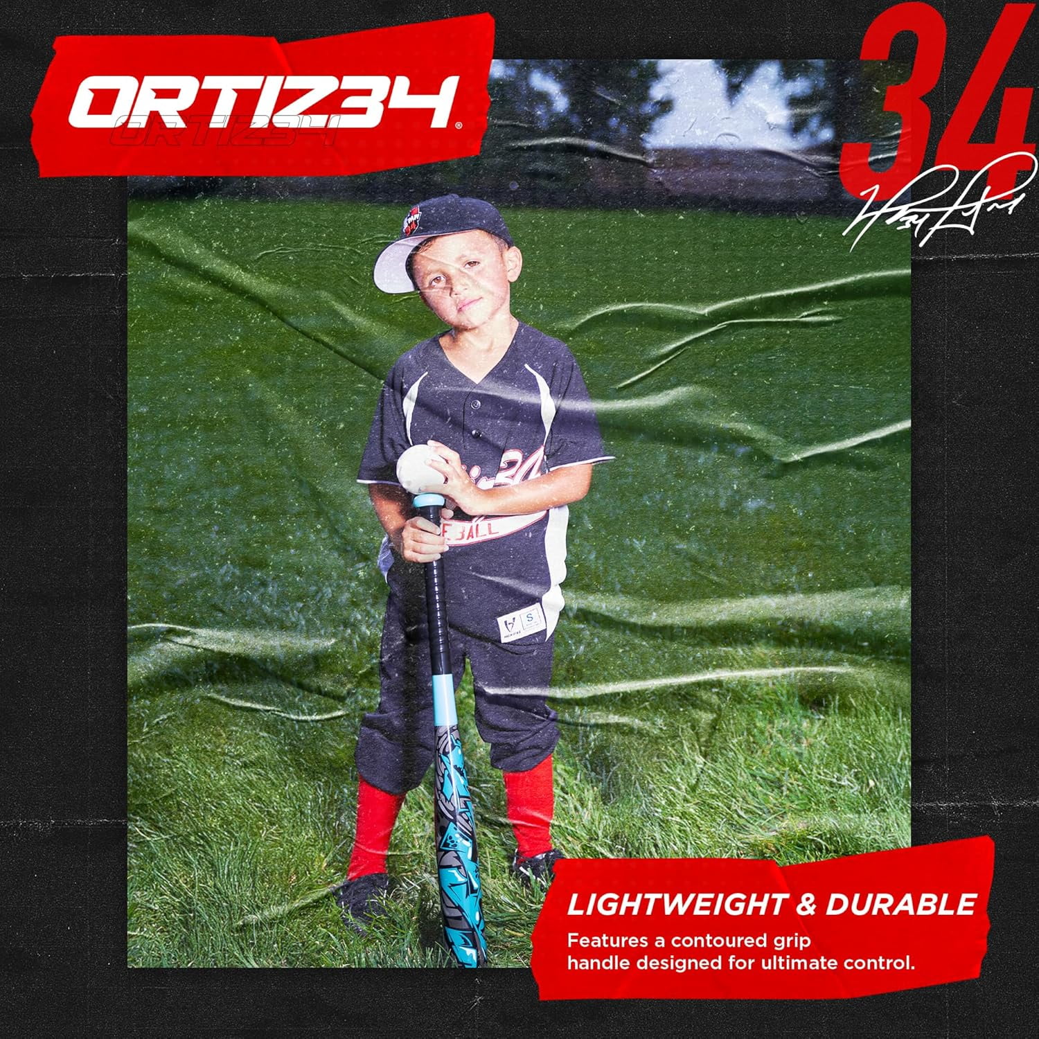 Ortiz34 29" Graffiti Plastic Bat & Ball Set, David Ortiz Backyard Baseball Homerun Set for Youth, Kids, Teens & Adults