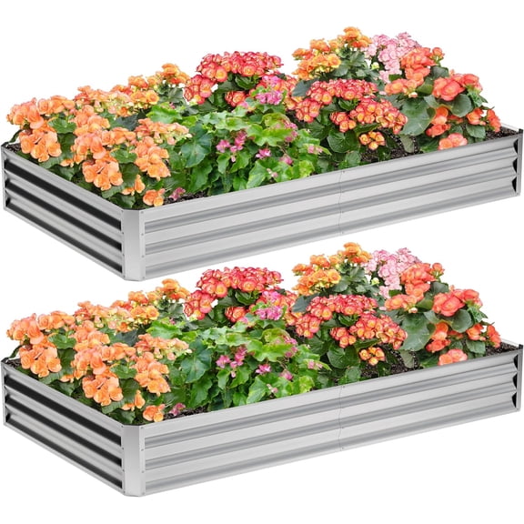 2PCS 8x4x1FT Galvanized Raised Garden Bed,Planter Raised Beds-Metal Garden Box,Large Plant for Outdoor Planting, Vegetables Bed,Flower,herb-Silver