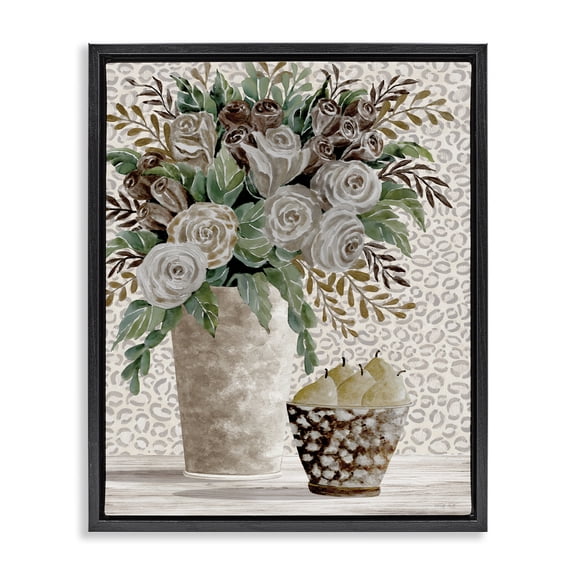 Stupell Industries Traditional Bouquet on Leopard Pattern Black Floating Frame Canvas Art, 17 x 21, by Cindy Jacobs