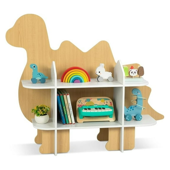 Children Dinosaur Bookshelf, 2-Tier Toddler Bookshelf, Dino Kids Bookcase and Toy Storage Organizer, Montessori Toy Shelf for , Playroom, Nursery and Kindergarten