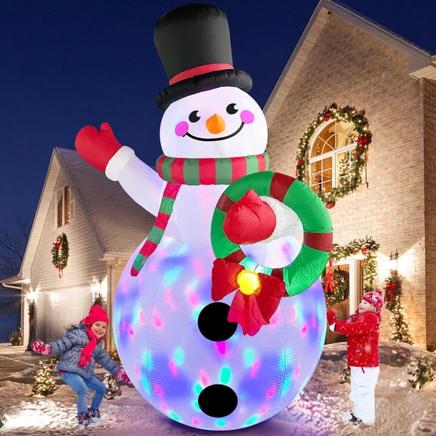 Muñeco de nieve inflable navideño MICOCAH de 8 pies con LED giratorios