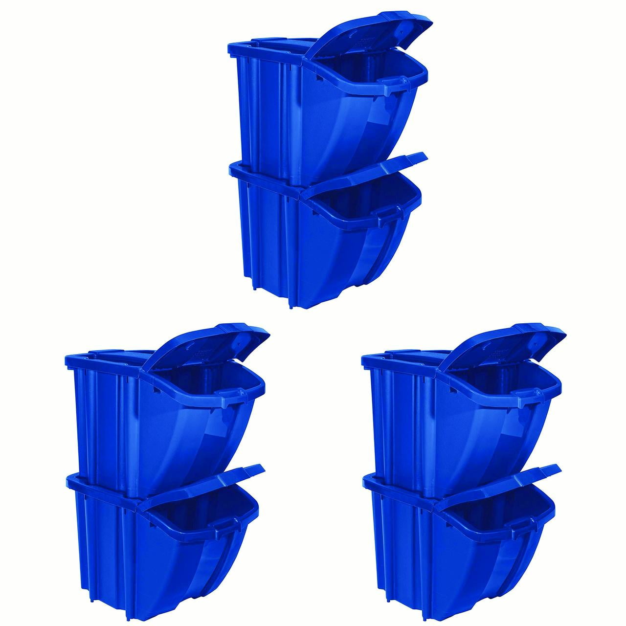 Suncast BH18BLUE2 Stackable Recycling Bin Containers with Lids, Blue (6