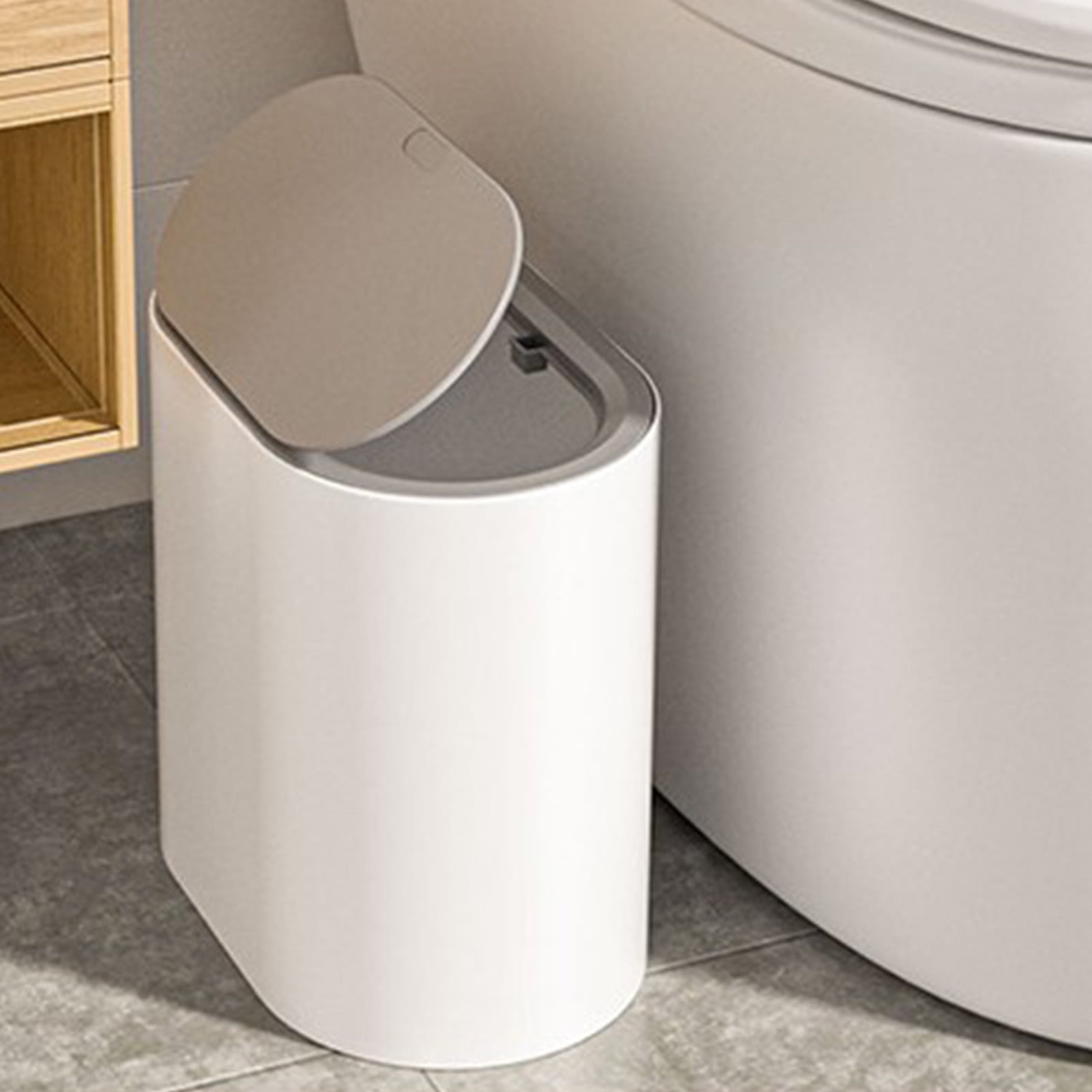 Fufafayo under $5 Slim Plastic Bathroom Trash Can with Lid, 10x10x6 Inch Pet Proof Trashcan, Kitchen Trash Can Wastebasket with Press Type Lid, White Thin Garbage for Room Rv Bedroom Dorm Office