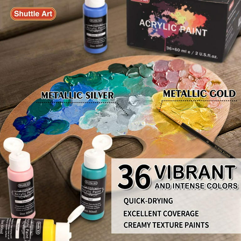 Shuttle Art Acrylic Paint Set 16 x12ml Tubes Artist Quality Non Toxic Rich  Pigments Colors Great for Kids Adults Professional Painting on Canvas Wood  Clay Fabric Ceramic Crafts 16 Colors With 3 Brushes