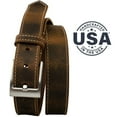 thumbnail image 4 of Caraway Mountain Distressed Brown Leather Belt (Stitched) by Nickel Smart® - Nickel Free Silver Buckle with 1 3/8 inches (35mm) Wide Distressed Leather Strap with Cream Stitched Edge. Made in USA, 4 of 9