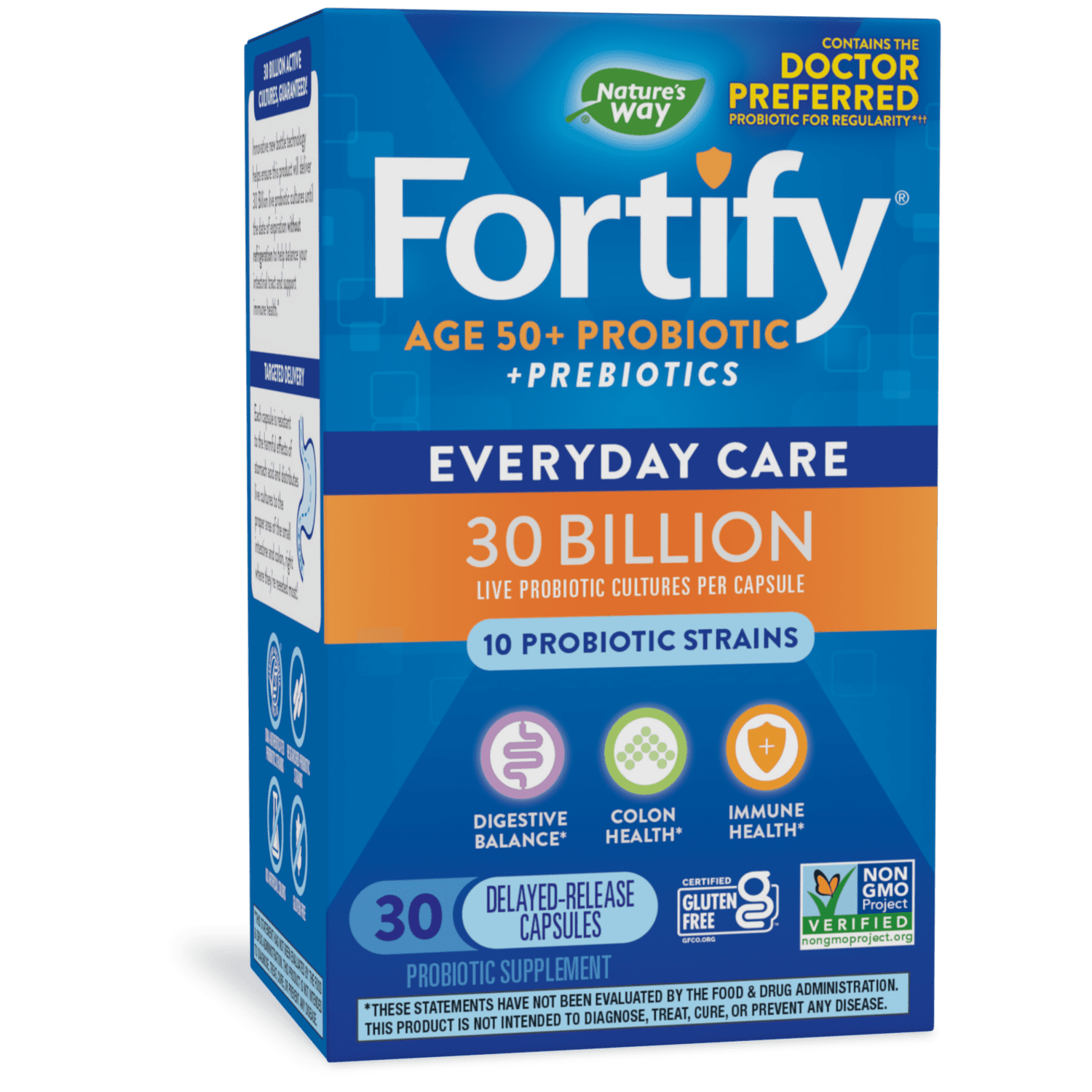 Nature’s Way Fortify 50+ Probiotic, 30 Billion Live Cultures, 10 Strains, Prebiotics, 30 Capsules