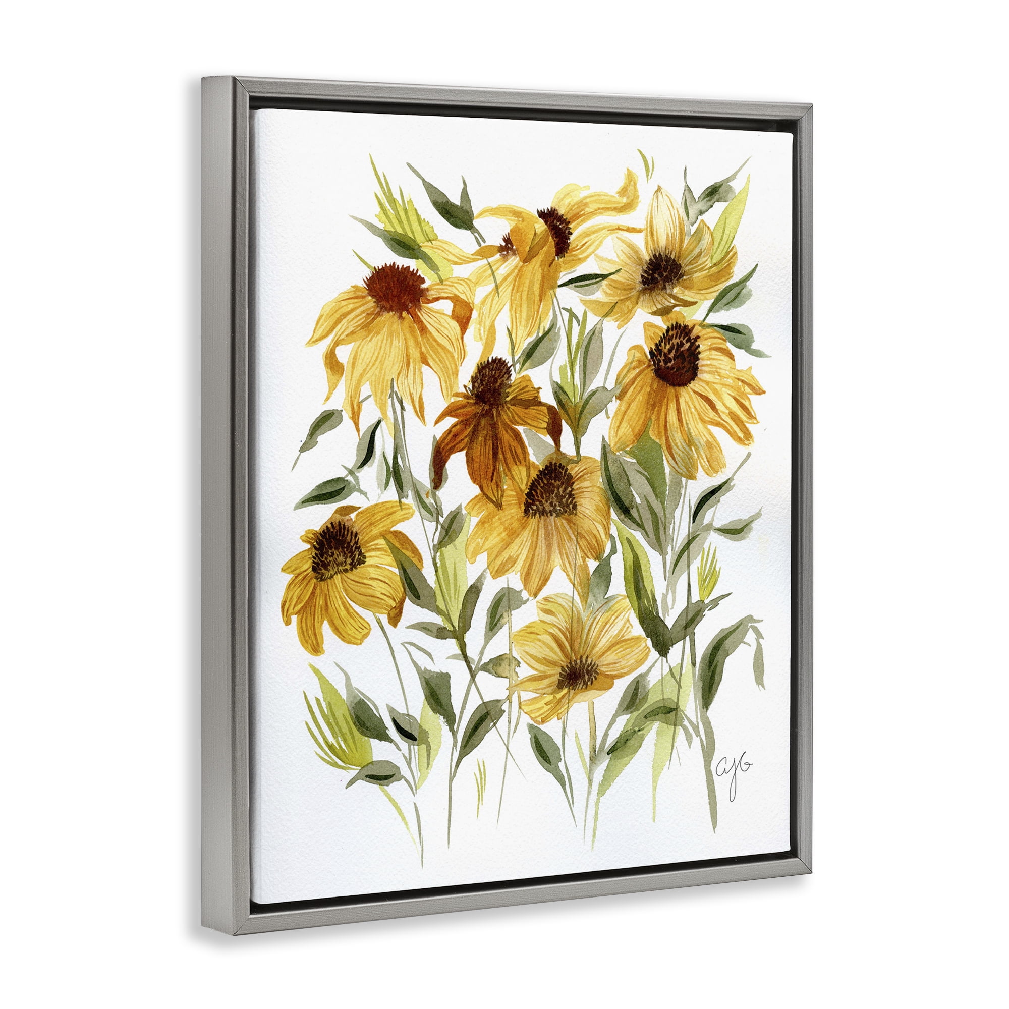 Stupell Industries Wild Rudbeckia Flowers Botanical & Floral Painting Gray Floater Framed Art Print Wall Art, 17 x 21