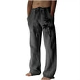 thumbnail image 2 of cllios Cotton Linen Pants for Men Palm Tree Tropical Print Beach Pants Regular Fit Elastic Waisted Drawstring Lounge Trousers with Pockets Lightweight Breathble Beachwear, 2 of 5