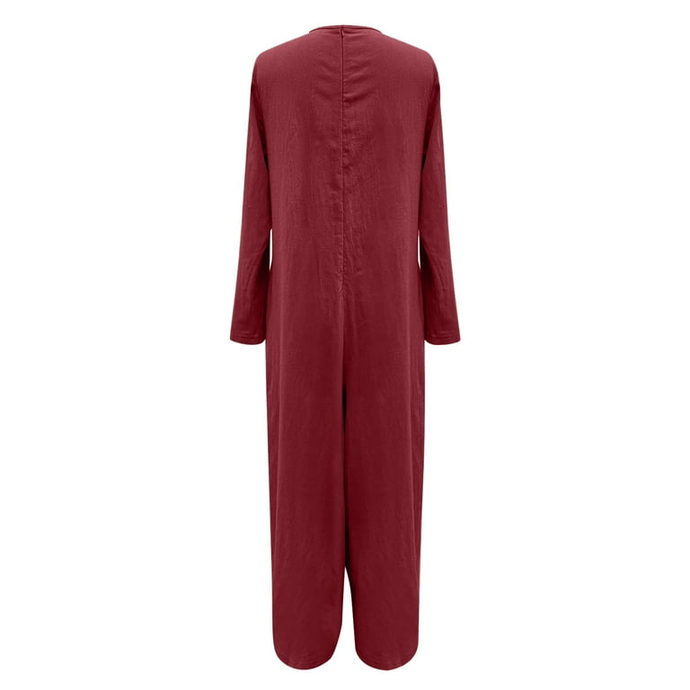 BLVB Women 2025 Cotton Linen Jumpsuit Long Sleeve V Neck Capri Culottes Pants Rompers Plus Size Womens Summer Clothes