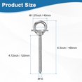 thumbnail image 3 of Uxcell 1-Pack 304 Perno de Ojo de Acero Inoxidable M10x120mm para Asegurar Madera/Columpio/Colgar Hamacas Plata, 3 of 7