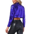 thumbnail image 3 of INSPIRE CHIC Women's Cropped Jackets Stand Collar Metallic Zipper Long Sleeve Party Jacket XS Deep Blue, 3 of 6