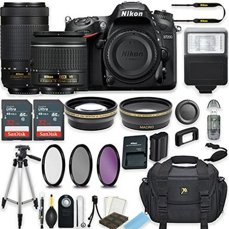 Nikon D7200 24.2 MP DSLR Camera (Black) w/ AF-P DX NIKKOR 18-55mm f/3.5-5.6G VR Lens & AF-P DX NIKKOR 70-300mm f/4.5-6.3G ED Lens Bundle includes 64GB Memory + Filters + Deluxe Bag +