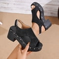 thumbnail image 2 of Xucatan Women's Chunky Heel Sandals, Peep Toe Asymmetrical Cutout Shoes with Metal Studs, Front Zipper Platform Heels, Versatile Spring Summer Edgy Footwear Gift, 2 of 9