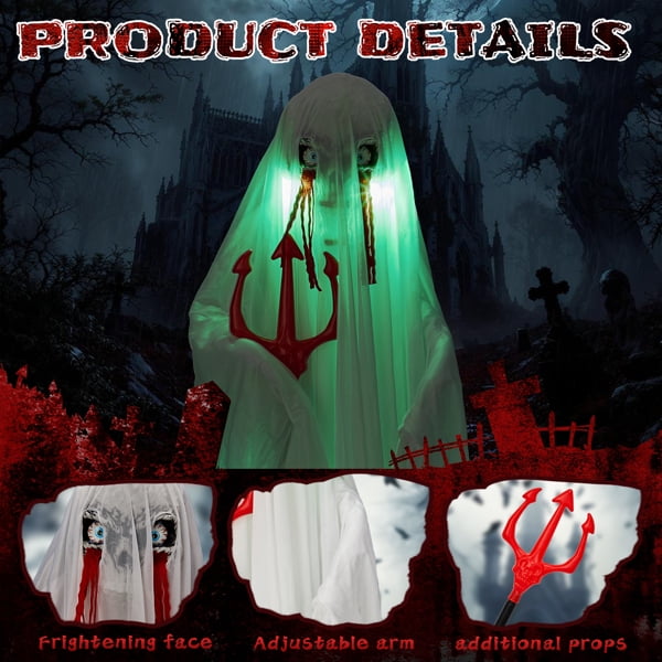 4.3ft Life-Size Halloween Animatronic Ghost, Sound-Activated (Green LED Body + Scary Sounds), 1-Minute Assembly for Yard/Haunted House/Party