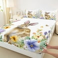 thumbnail image 3 of Homewish Cute Rabbit Child Bed Sheets, Groovy Daisy Floral King Sheets, Kawaii Cartoon Bunnies Sheet Set, Super Cozy Room Decor, 4pcs, 3 of 7