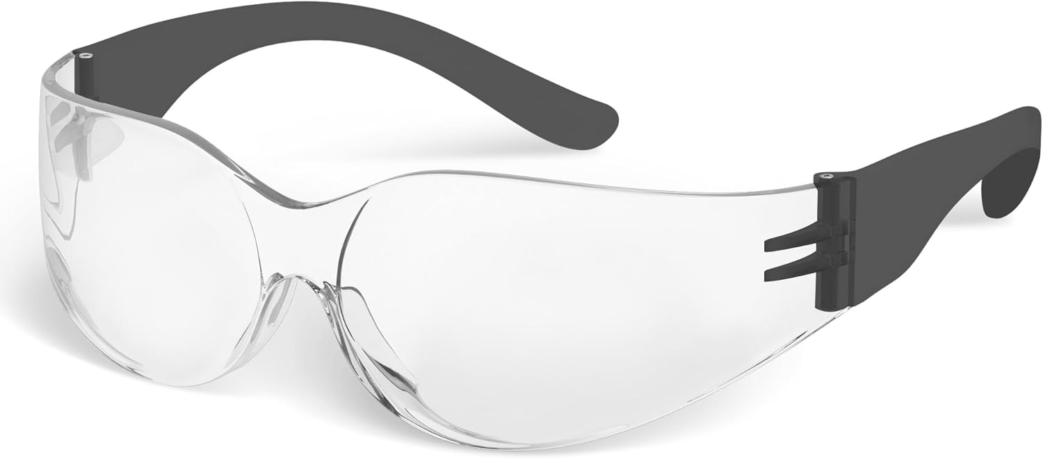 Rugged Blue Diablo Safety Glasses - Black Frame -12 Pack | Clear Lens Protective Eyewear | Lightweight Frameless Design | Scratch-Resistant Lens for Work Construction Lab and Industrial Use