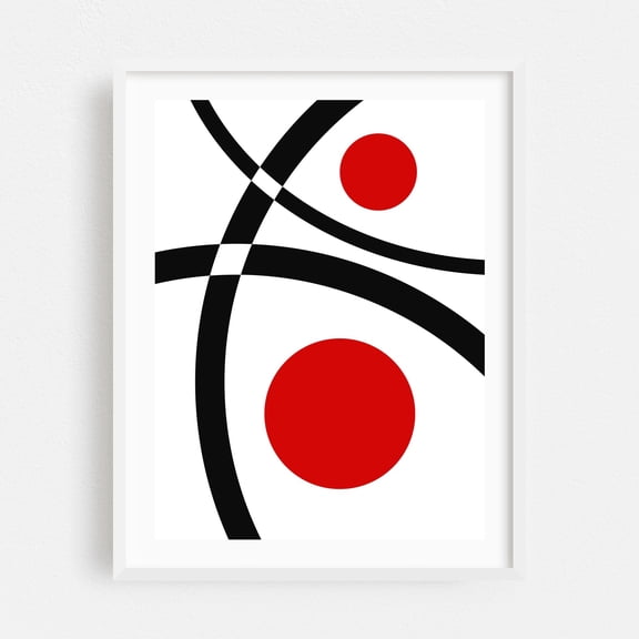 Black curves and red circles - Illustration White Framed Wall Art Print 16 x 20 inches