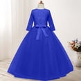 thumbnail image 5 of Miluxas Girls Long Lace Bridesmaid Dress 3/4 Sleeves Floor Length Wedding Party Evening formal Maxi Tulle Ball Gowns Blue 12-13 Years, 5 of 6