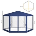 thumbnail image 3 of CoSoTower 13' X 11' Outdoor Party Tent, Hexagon Sun Shade Shelter Canopy with Protective Mesh Screen Sidewalls, Ropes & Stakes, Blue, 3 of 9