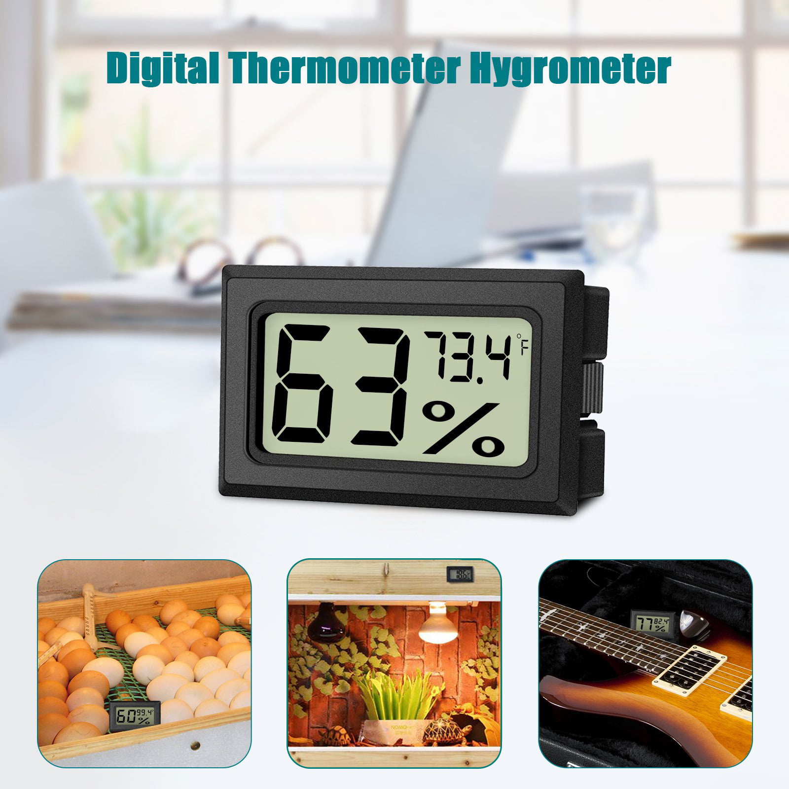 4-Pack Mini Digital Temperature Humidity Meters Gauge Indoor Thermometer  Hygrometer LCD Display Fahrenheit (℉) for Reptile Tank,Jars,Guitar
