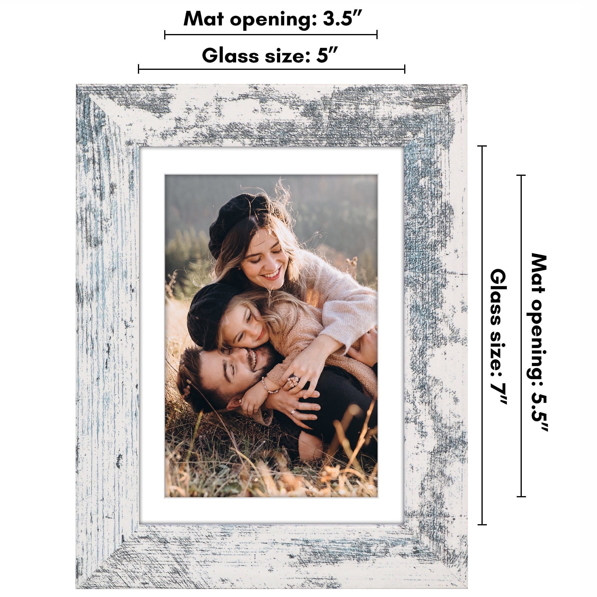 Americanflat 5x7 Picture Frame with Shatter-Resistant Glass Fits 4x6 Photos with Mat Hudson Collection Distressed - White