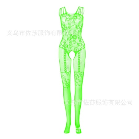 Generic Sexy Lingerie Sexy Siamese Black Silk Stockings Women s Sling Hollow out See-through Temptation One-Piece Fishnet Clothes Mesh Stockings W633