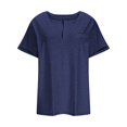 thumbnail image 5 of CFLVAEK Women's Plus Size Tshirts Loose Fitting Notch V Neck Tees Casual Short Sleeve Summer Going Out Tshirt Solid Color Basic Tunic Tops 2025 Dark Blue XXXL, 5 of 6