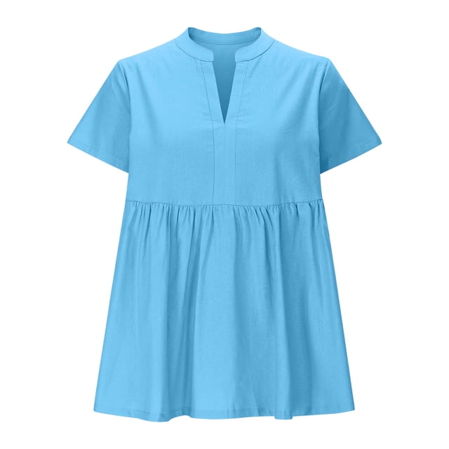 Vestidos Casuales Para Mujer, Blusas De Mujer De Moda Blusa tipo jersey con cuello en V y mangas cortas de color liso para mujer
