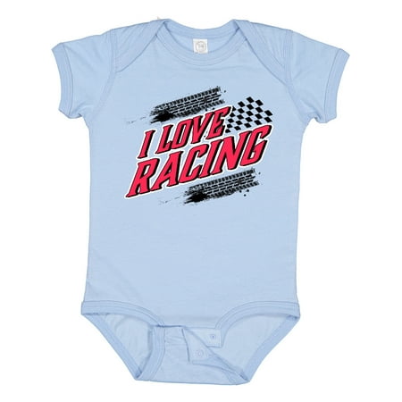 

Inktastic I Love Racing with Tire Marks Gift Baby Boy or Baby Girl Bodysuit