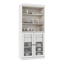 Palace Imports 100% Solid Wood 32" Kitchen Pantry Storage Cabinet with Glass Doors, Adjustable Shelves and 2-Drawers, White